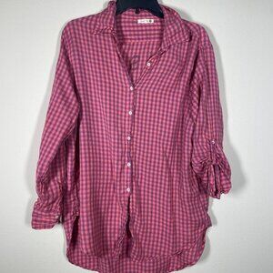 Sundry Women's Plaid Pink Lost Without You Button-Up Shirt 2 (L/XL)